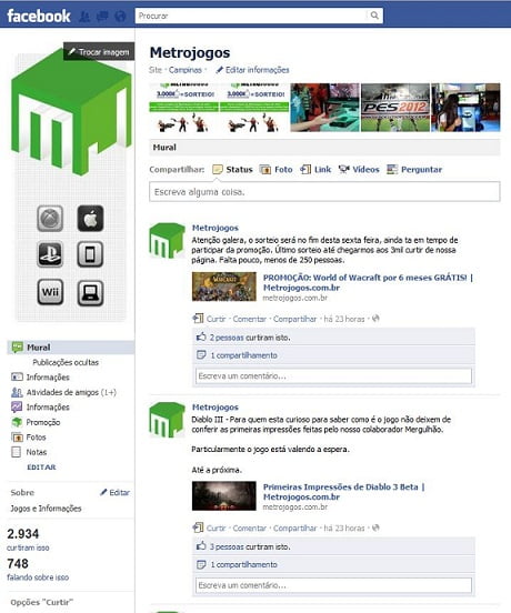 PÃ¡gina do Metrojogos no Facebook