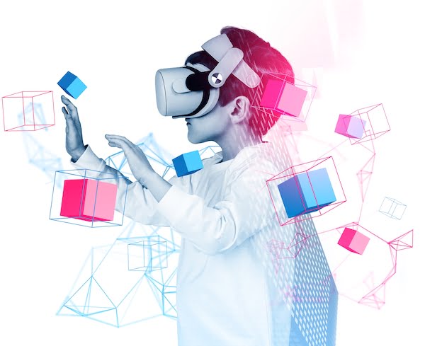 Boy,Wearing,Casual,Wear,And,Vr,Googles,Touching,Metaverse,Reality